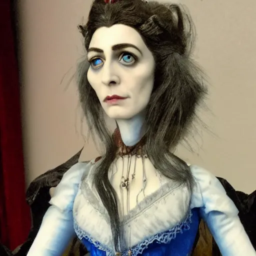Image similar to photo taken of an epic intricate, ultra detailed, super realistic bust of a majestic gracious regal beautiful aristocratic victorian female vampire stop motion puppet created by weta workshop directed by tim burton, menacing, some zoomed in shots, photorealistic, sharp focus, extremely cold blueish colour temperature, 3 5 mm, f 1. 4