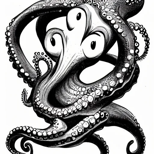 Image similar to a cartoon character of a human - octopus, character - portrait, ursula the sea witch, grotesque, creepypasta, by glen keane, disney