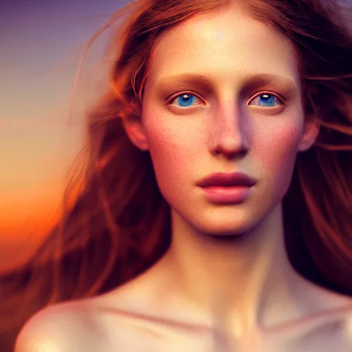 Image similar to photographic portrait of a stunningly beautiful english female in soft dreamy light at sunset, contemporary fashion shoot, by edward robert hughes, annie leibovitz and steve mccurry, david lazar, jimmy nelsson, extremely detailed, breathtaking, hyperrealistic, perfect face, octane render