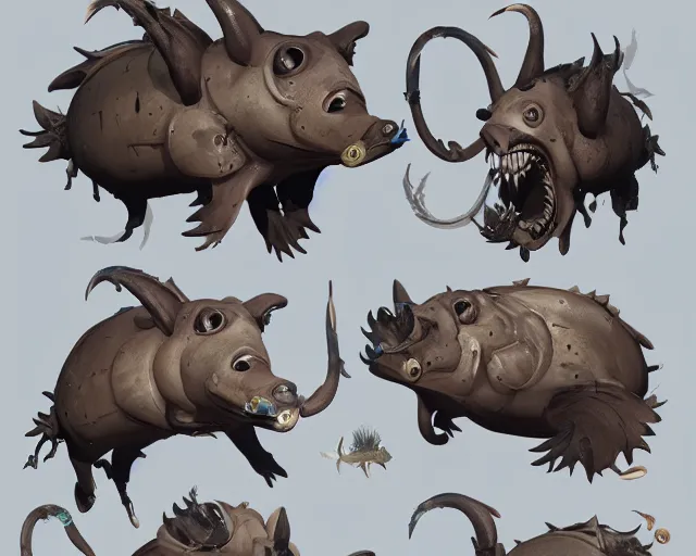 Image similar to sea of thieves underwater marine life concept art for a wild boar, cgsociety, trending on artstation, rare ltd,