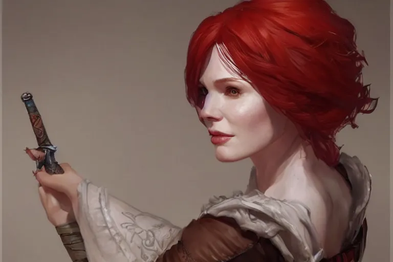 Prompt: A portrait of Christina Hendricks as Triss from the Witcher Game by Ruan Jia and Mandy Jurgens and Artgerm and william-adolphe bouguerea, highly detailed, trending on artstation, award winning, H 768