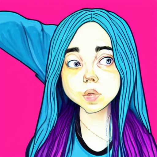 Image similar to cartoon illustration of asian billie eilish