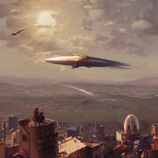 Image similar to a final fantasy airship over santiago of chile, by wes anderson and greg rutkowski