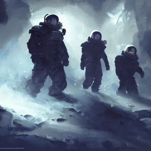 Prompt: space miners in the style of craig mullins, ruan jia, kentaro miura, greg rutkowski, loundraw