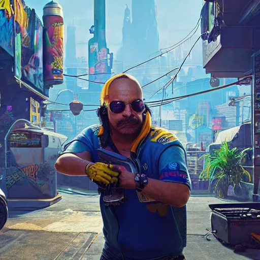 Prompt: cheech wizard in cyberpunk 2 0 7 7 8 k hyperdetailed photorealism hdr unreal engine 5 extremely high level of detail