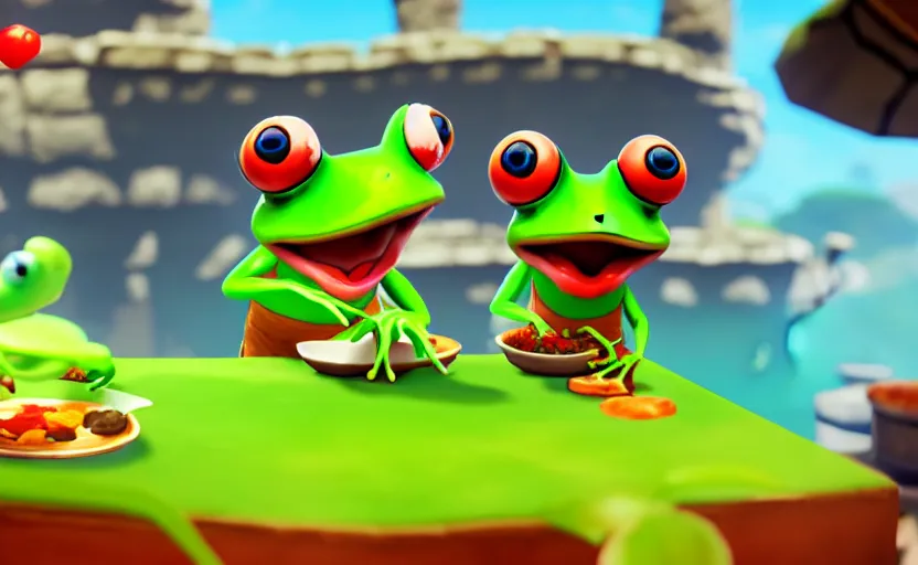 Image similar to ps 4 game about a cute frog chef in italy, unity screenshot,