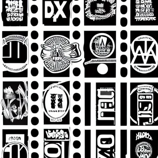 Image similar to black on white graphic design stickers in style of david rudnick, eric hu, acid, y 2 k