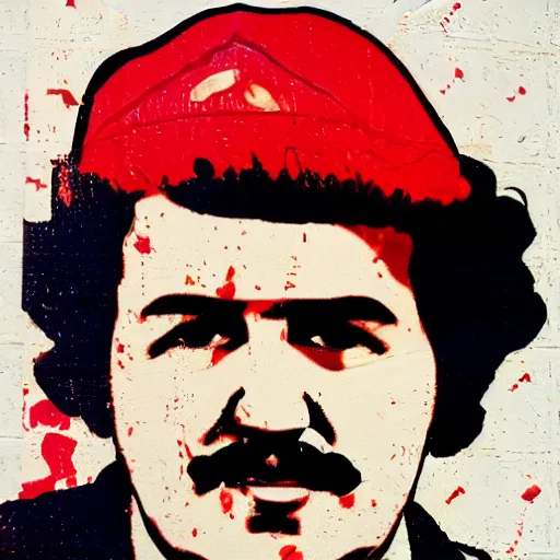 Prompt: pop art of Pablo Escobar selling cocaine and making money