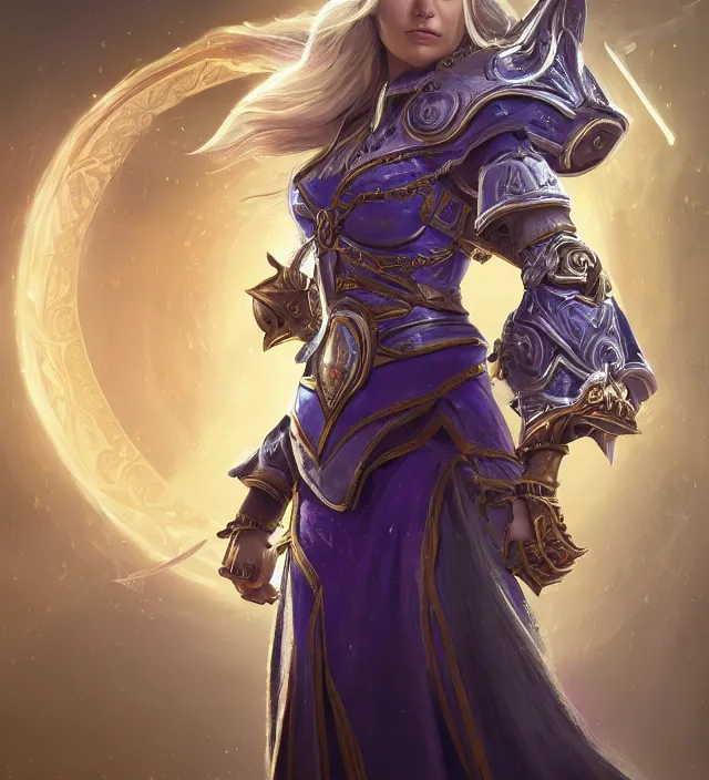 Prompt: Jaina Proudmore portrait, intricate arcane armor, glowing magical runes and esoteric symbols, subject in the middle of the frame, rule of thirds, golden ratio, elegant, digital painting, octane 4k render, zbrush, hyperrealistic, artstation, concept art, smooth, sharp focus, illustration from Warcraft by Ruan Jia and Mandy Jurgens and Artgerm and William-Adolphe Bouguerea