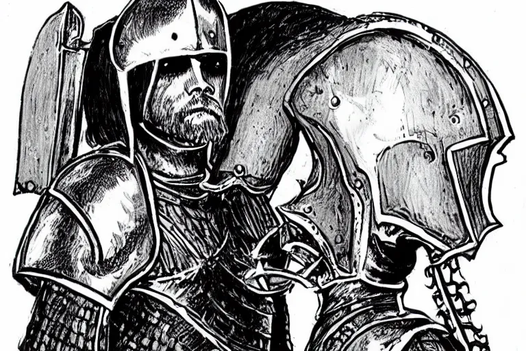 Prompt: a knight with no helmet and the knight\'s head is kurt cobain