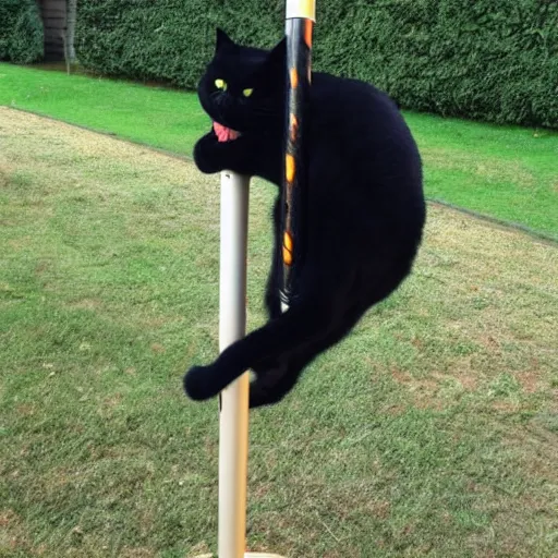 Image similar to fat black cat doing pole dance