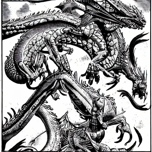 Prompt: dragon's heaven by makoto kobayashi in the style of barry windsor - smith and h. r. giger