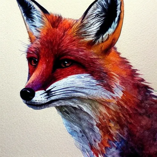 Image similar to water color art on paper, fox portrait, highly detailed, award - winning artstation, masterpiece