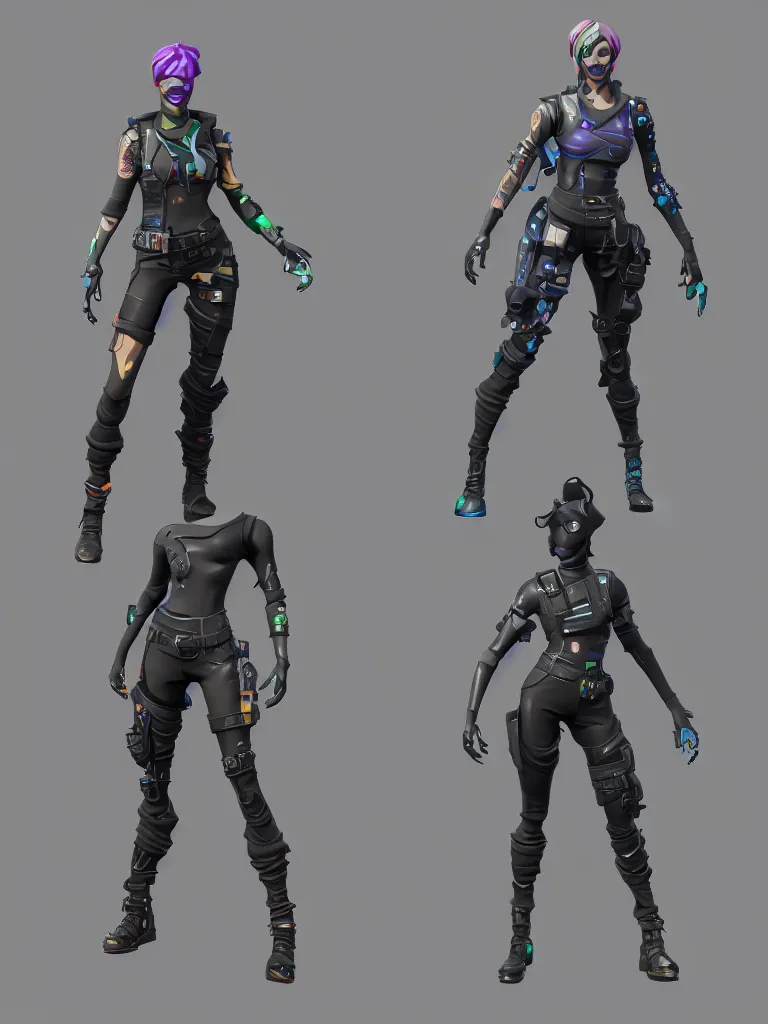 Image similar to fortnite skin models cyberpunk style concept art skin model, 3d models