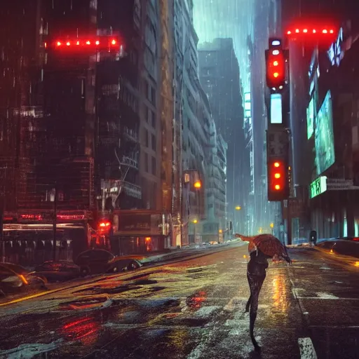 Prompt: a grungy cyborg kitten walks in NYC street in a rainy day among other people, led lights around the place, digital painting, ultra detailed, unreal engine 5,