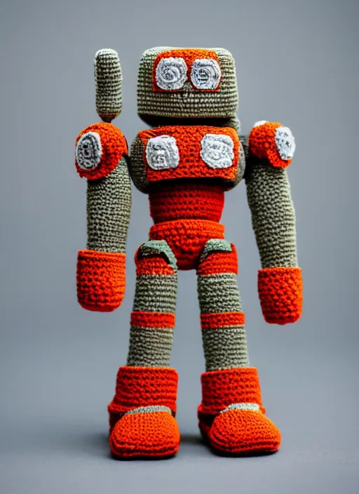 Image similar to a crochet mecha, realistic, Sigma 50 mm f/1.4