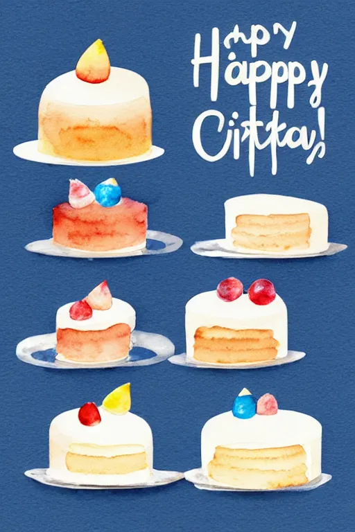 Image similar to minimalist watercolor art of birthday cakes on white background, illustration, vector art