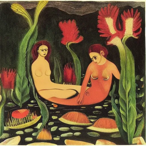 Image similar to “women bathing in a lake by frida khalo”