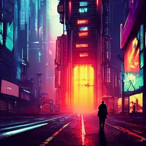 Prompt: jellyfish running on the street at night after the rain, with the silhouette of distant mountains in the background, cyberpunk style, blade runner, by darek zabrocki, 8 k