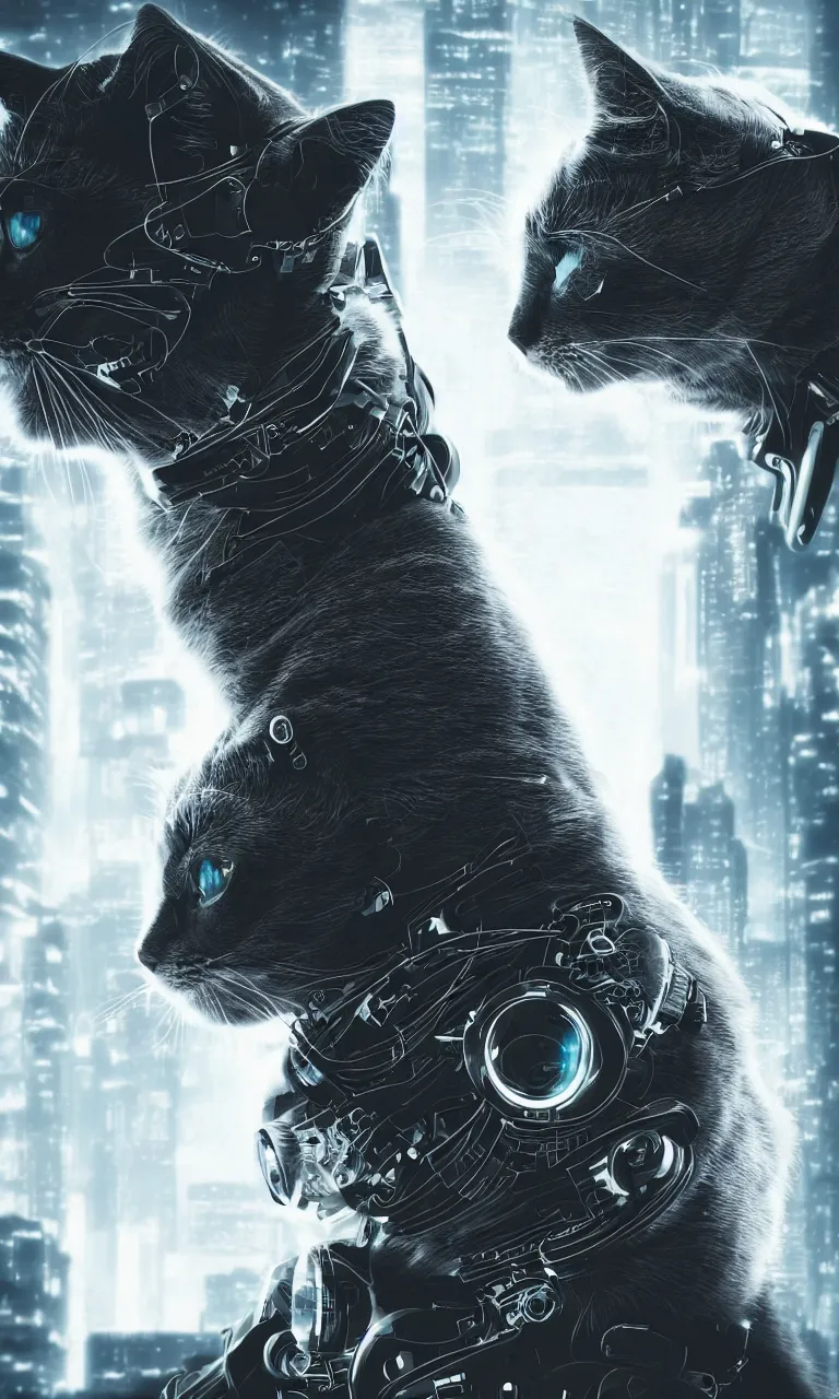 Prompt: beautiful cat cyborg, futuristic, cyberpunk, highly detailed, photorealistic, sharp focus,, cinematic composition, cinematic lighting, detailed