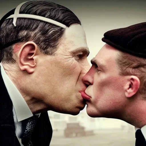 Image similar to benjamin netanyahu kissing tommy shelby, photorealistic, detailed