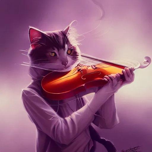 Image similar to cat smokes bong shaped like violin anno sakimichan stanley artgerm lau rossdraws james jean marc simonetti elegant highly detailed digital painting artstation