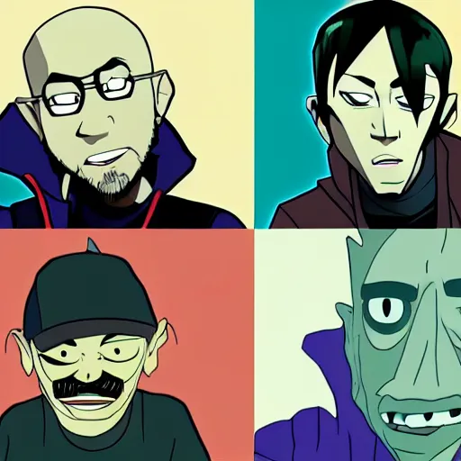 Image similar to linkin park animated in the style of the gorillaz