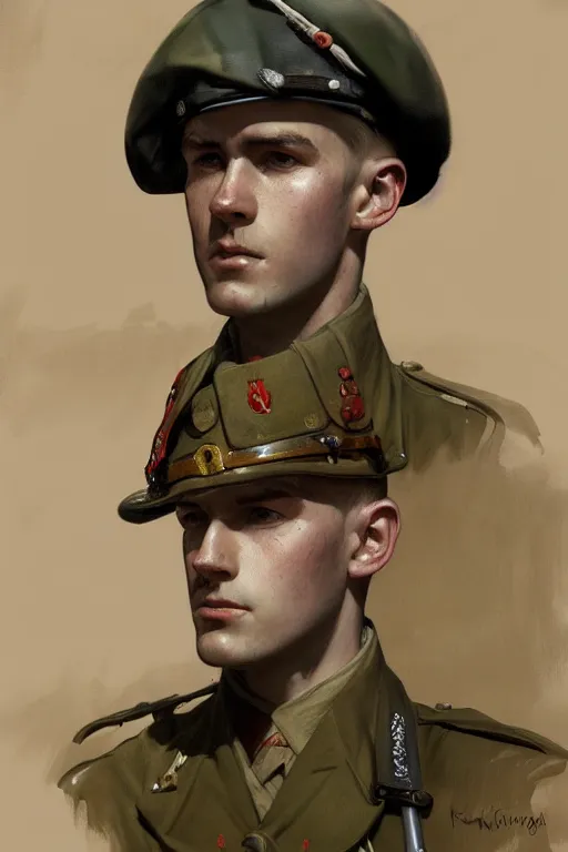 Prompt: A full portrait of a british world war two soldier, intricate, elegant, highly detailed, digital painting, artstation, concept art, smooth, sharp focus, illustration, art by Krenz Cushart and Artem Demura and alphonse mucha