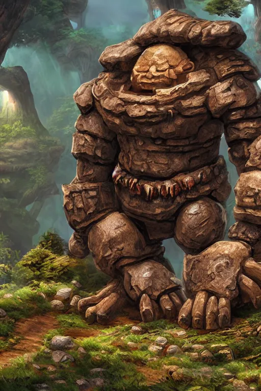 Image similar to zelda fantasy art giant golem troll wood rock greeble gemstone, global illumination ray tracing hdr fanart arstation by sung choi and eric pfeiffer and gabriel garza and casper konefal