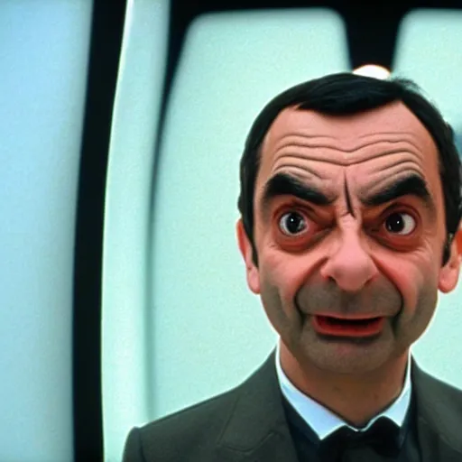 Image similar to A still of Mr Bean in 2001: A Space Odyssey