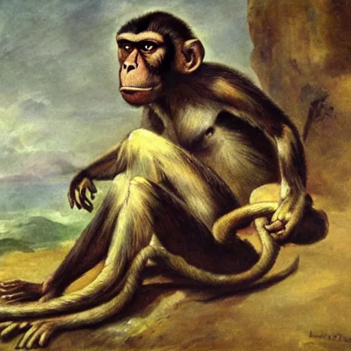 Prompt: a warrior monkey in the style of eugene delacroix