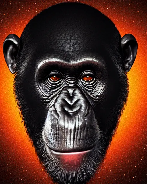 Image similar to helmet, very detailed high resolution illustration portrait of a chimpanzee head, backlit, night covered in stars, 3 d, 8 k, extremely detailed, artstation, award winning