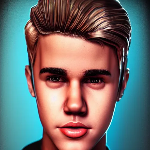 Prompt: A hyper real comic book style portait painting of Justin Bieber as a robot, unreal 5, hyperrealistic, octane render, cosplay, RPG portrait, dynamic lighting