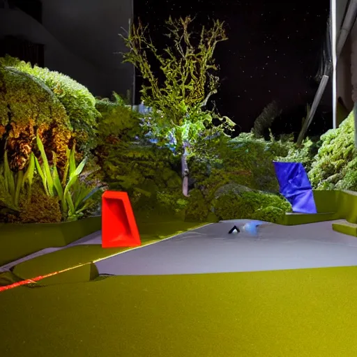 Prompt: Liminal space in outer space, mini golf course