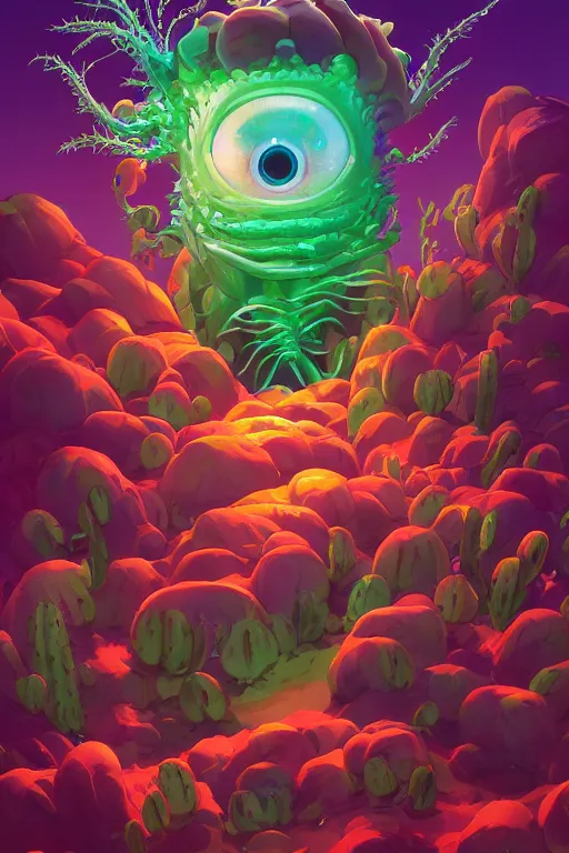 Image similar to roots cactus sushi cristal smurf ghost creature animal sushi cristal very big eye roots cactus elemental flush of force nature micro world fluo fishscale, behance hd by jesper ejsing, by rhads, makoto shinkai and lois van baarle, ilya kuvshinov, rossdraws radiating a glowing aura global illumination ray tracing hdr