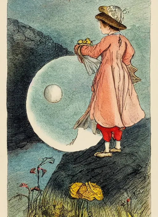 Image similar to half moon, half sun, illustrated by peggy fortnum and beatrix potter and sir john tenniel