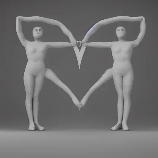 Image similar to perfectly centered symmetrical balanced male and female portrait of man and woman in love sharing one heart. art by santiago calatrava, high coherence ; 3 d render 8 k octane ultra hd