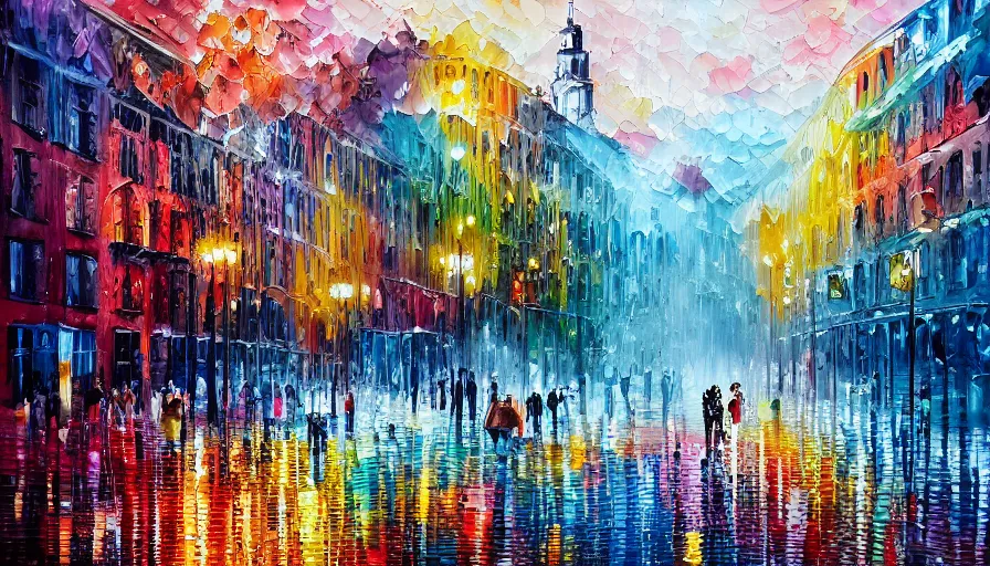 Image similar to town, painting on canvas, watedrops, water droplets, acrylic painting, acrylic pouring, painting, influencer, artstation - h 8 0 0