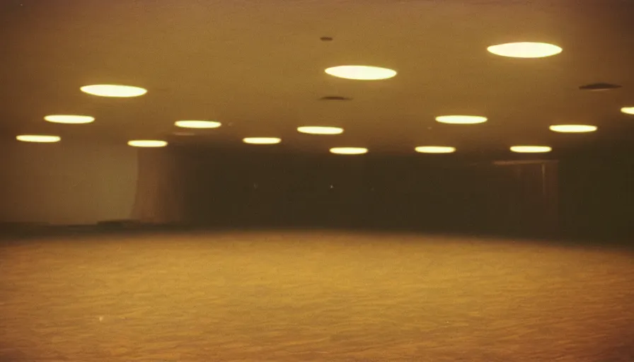 Prompt: 70s movie still of limonal empty space ballroom , cinestill 800t Technicolor, heavy grain, high quality, criterion collection