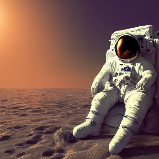 Image similar to an astronaut lounging in the beach, dramatic lighting, cinematic, extremly high detail, photorealistic, cinematic lighting, nasa footage