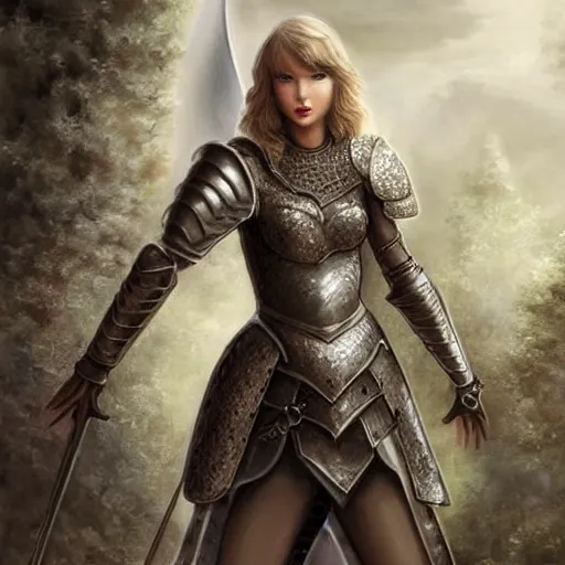 Prompt: the picture of taylor swift in a knight armor, epic fantasy art, mystical, mystic atmosphere, mythology, photo realistic, high detail, ultra realistic, hyper realistic, high definiton, 4 k uhd