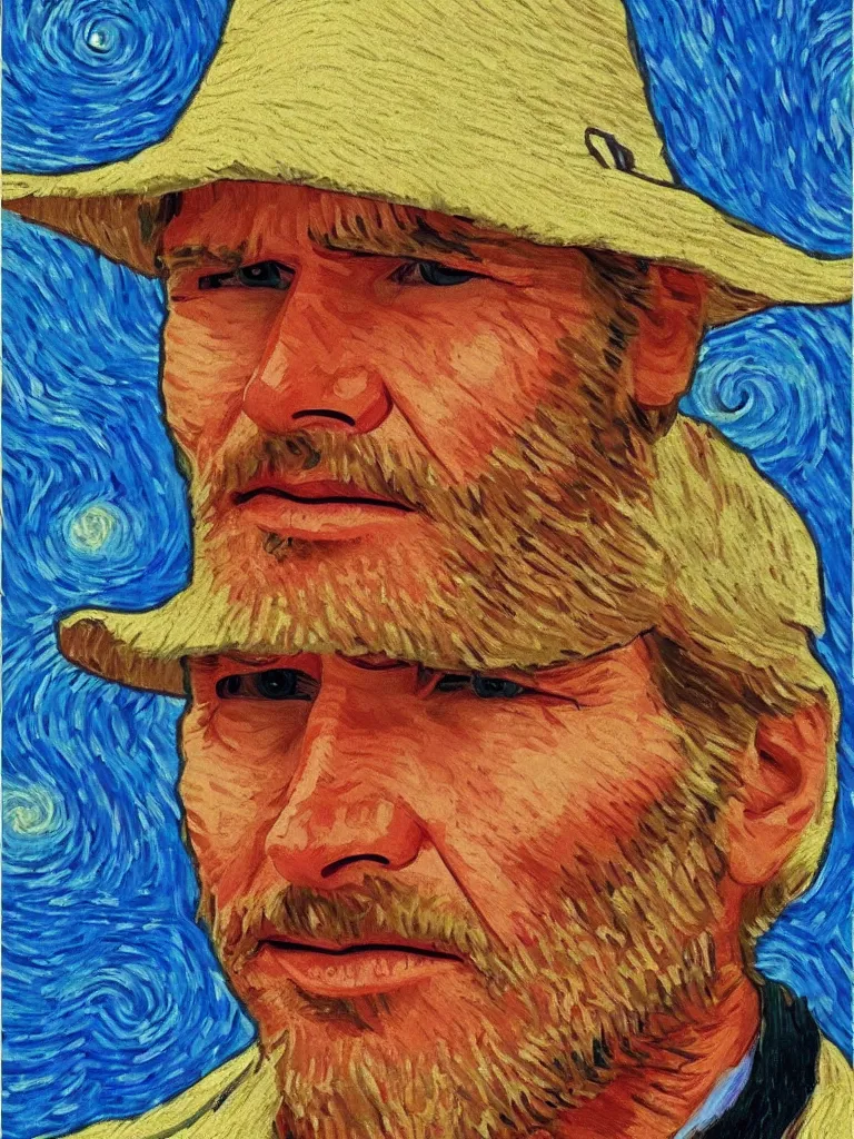 Image similar to harrison ford in the style of van gogh self portrait