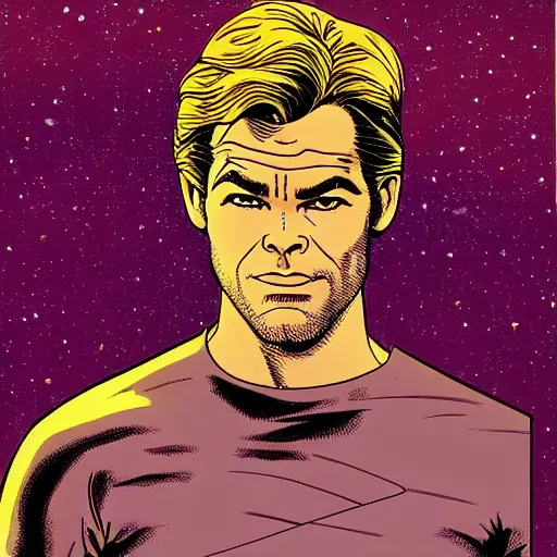 Image similar to chris pine retro minimalist portrait by jean giraud, moebius starwatcher comic, 8 k