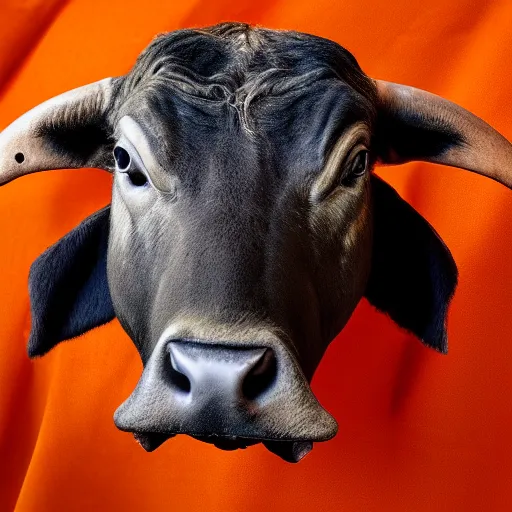 Image similar to bull wearing orange inmate clothes