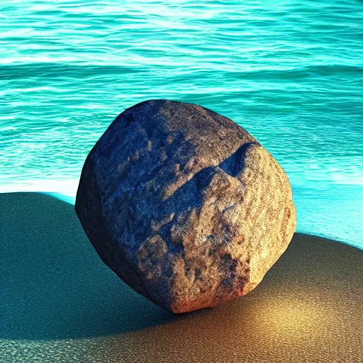 Prompt: a beautiful rock on the beach, octane render, nvidia raytracing demo, detailed, 8 k, masterpiece
