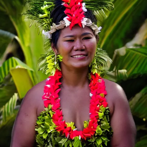 Prompt: Hawaiin Woman, photo, traditional