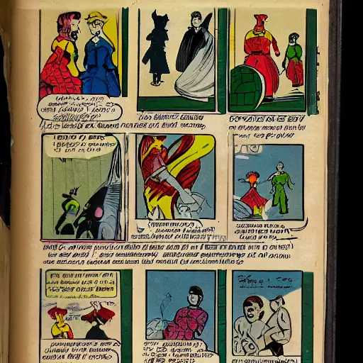 Prompt: page of a comic book in a family album