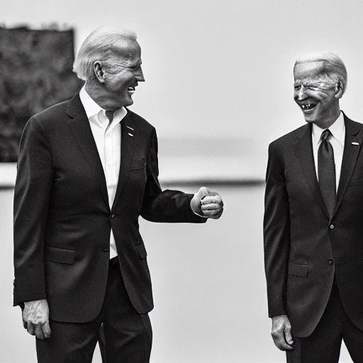 Image similar to A photo of joe biden teams up with a teenage joe biden, perfect faces, 50 mm, award winning photography