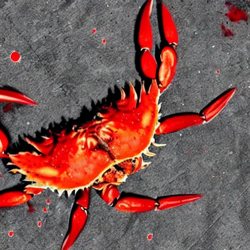 Prompt: big budget horror movie about a blood splattered crab