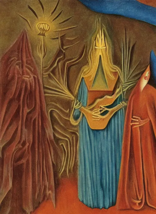 Image similar to an animation still painted by leonora carrington and remedios varo, tarot card, technicolor 4 k